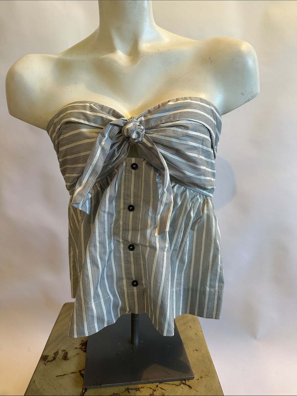 dolan Striped Tie-Front Bandeau Top in Gray and White
